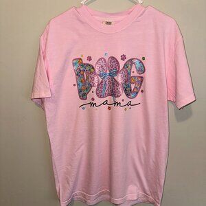 Comfort Colors Tee In Blossom With The Cutest "DOG MOM" Glitter Transfer
